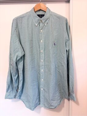 Ralph Lauren Mens Button Down Dress Shirt Size 2XB Neck 18 Green White Stripes
